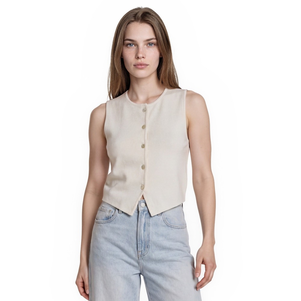 NEW 525 America Knit Vest Women's Size XS Ivory Cream Button Front Cropped